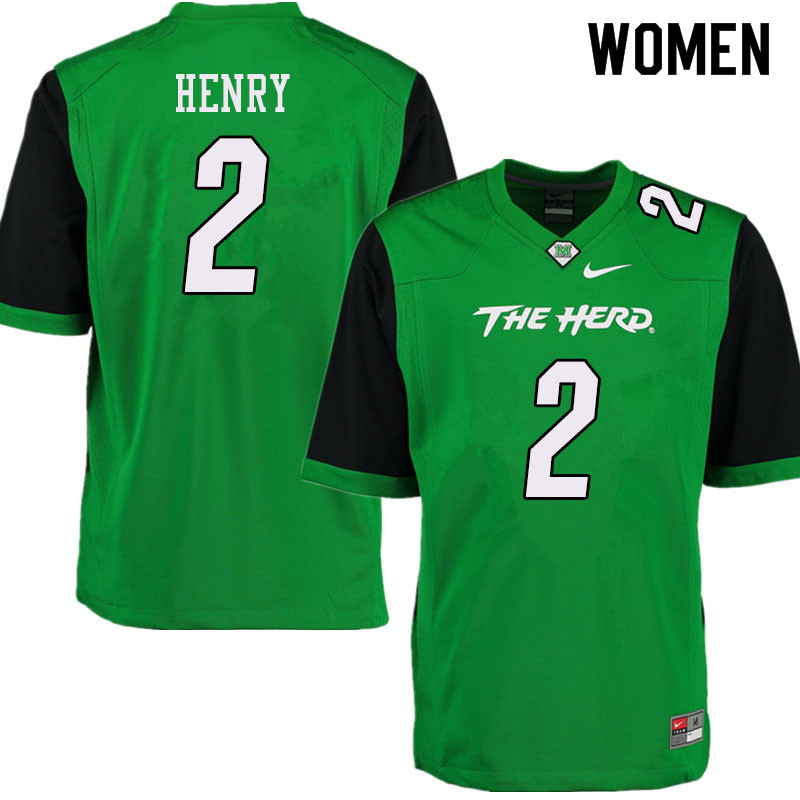 Women #2 Artie Henry Marshall Thundering Herd College Football Jerseys Sale-Green